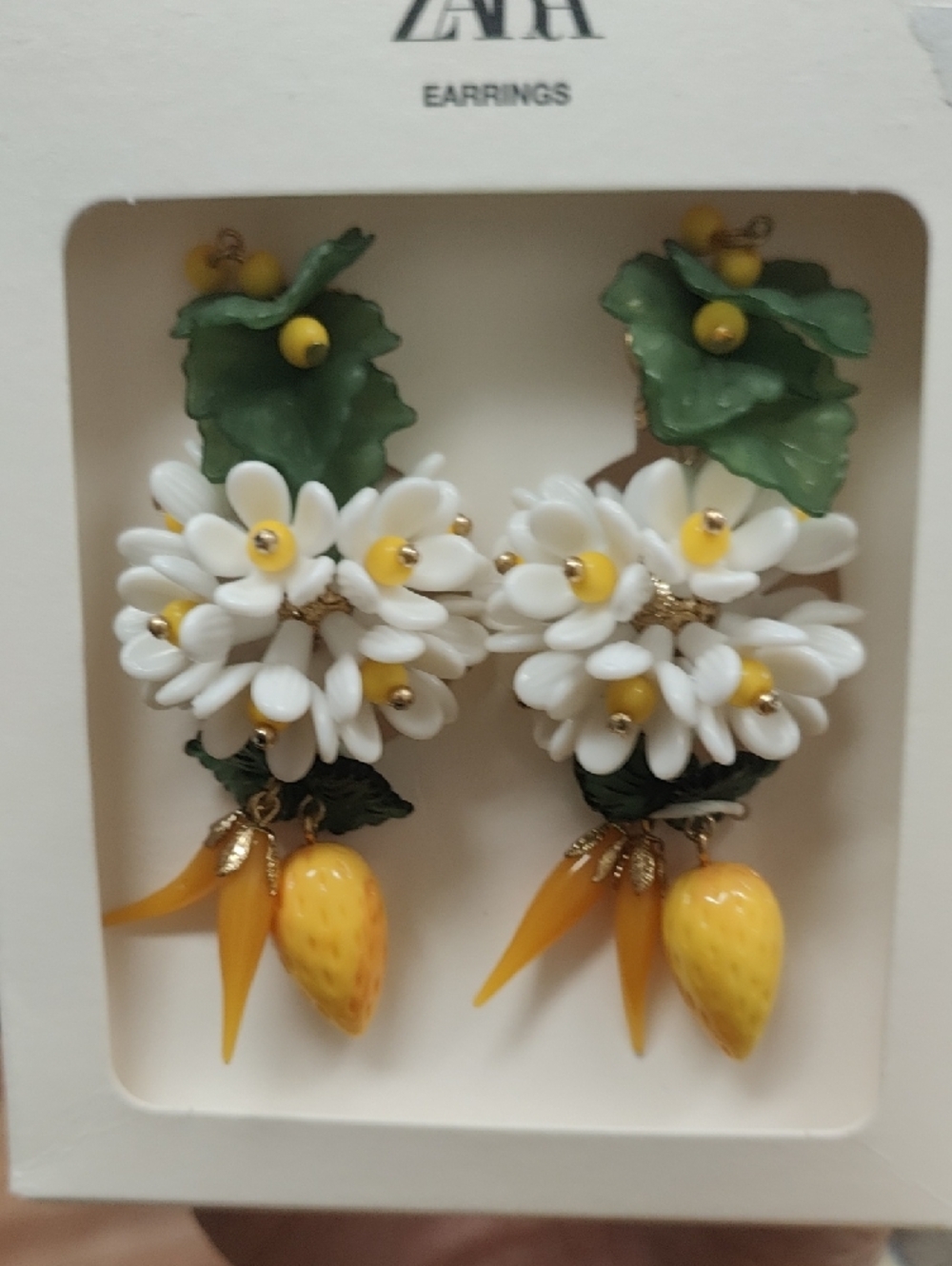 Zara White, Yellow & Green Floral Drop Earrings - Picture 5 of 7
